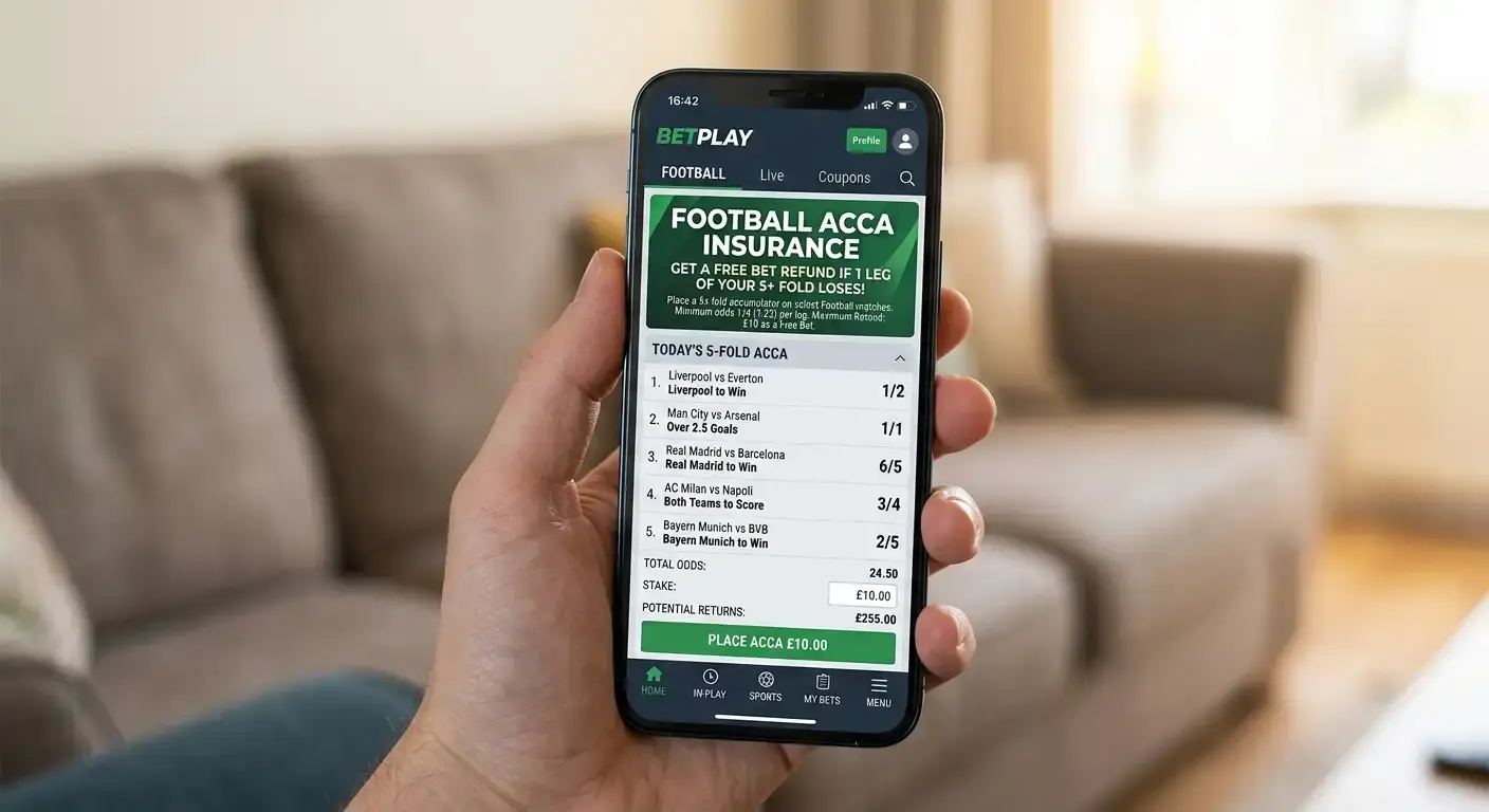 Acca insurance promotion offering a free bet refund if one leg of an accumulator loses