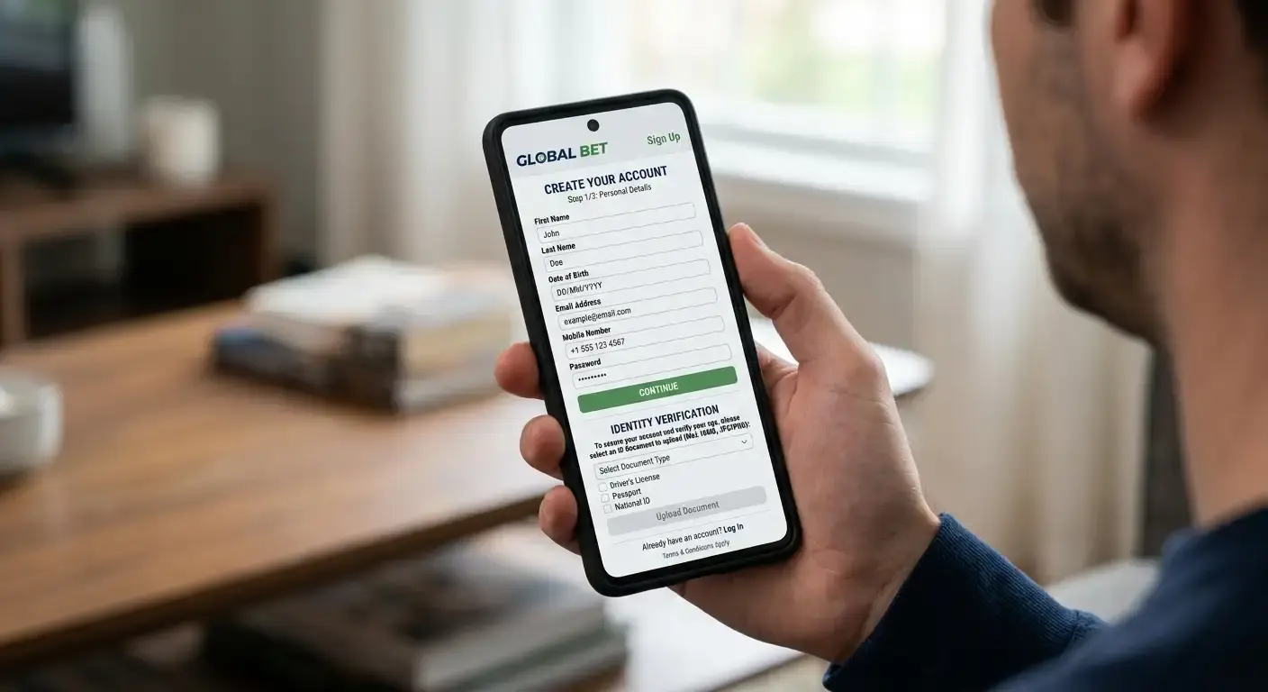 Smartphone showing a betting account verification and identity check screen