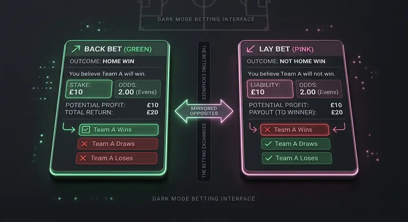 Diagram showing backing and laying a football outcome as mirror images