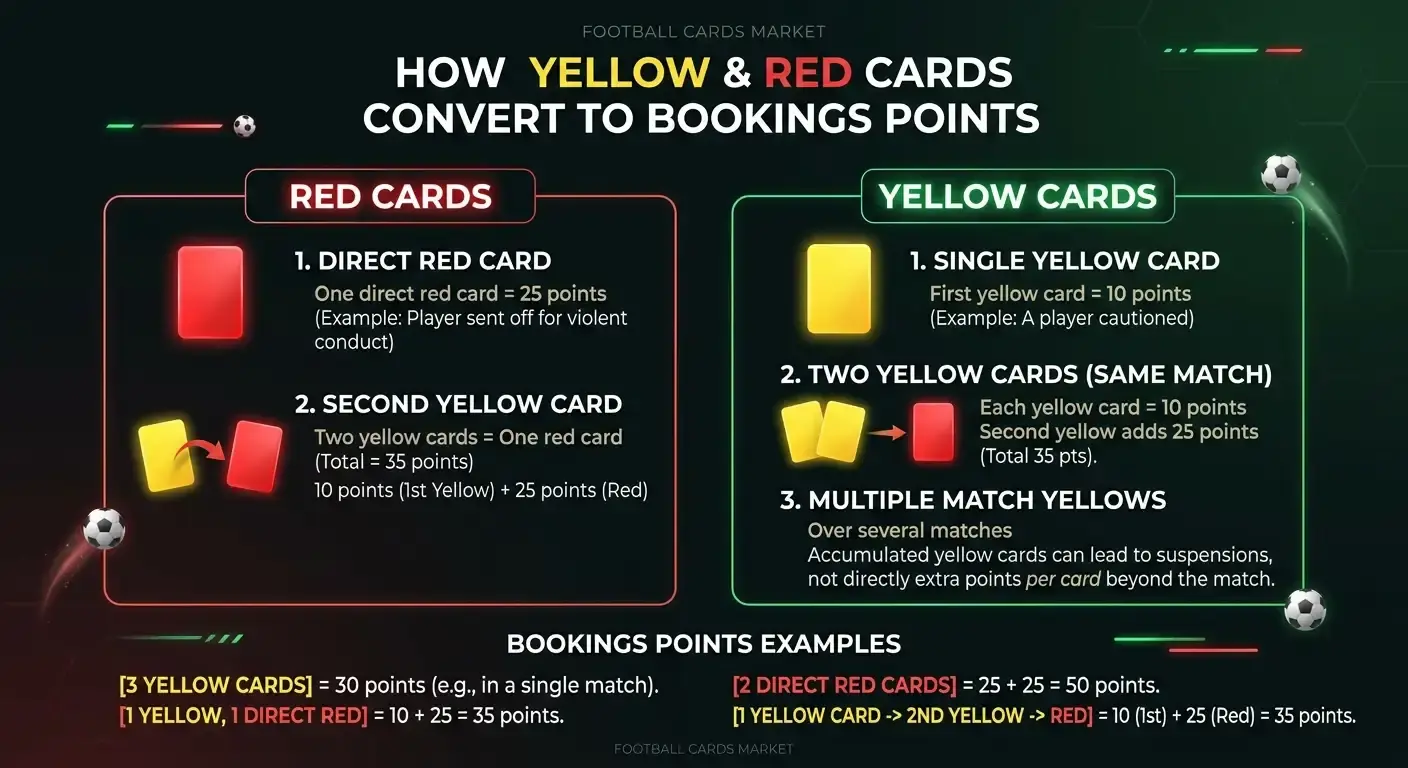 Clean graphic explaining how bookings points are scored for cards betting