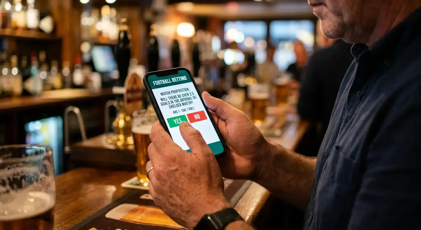 Football fan studying a both teams to score yes or no selection on a phone