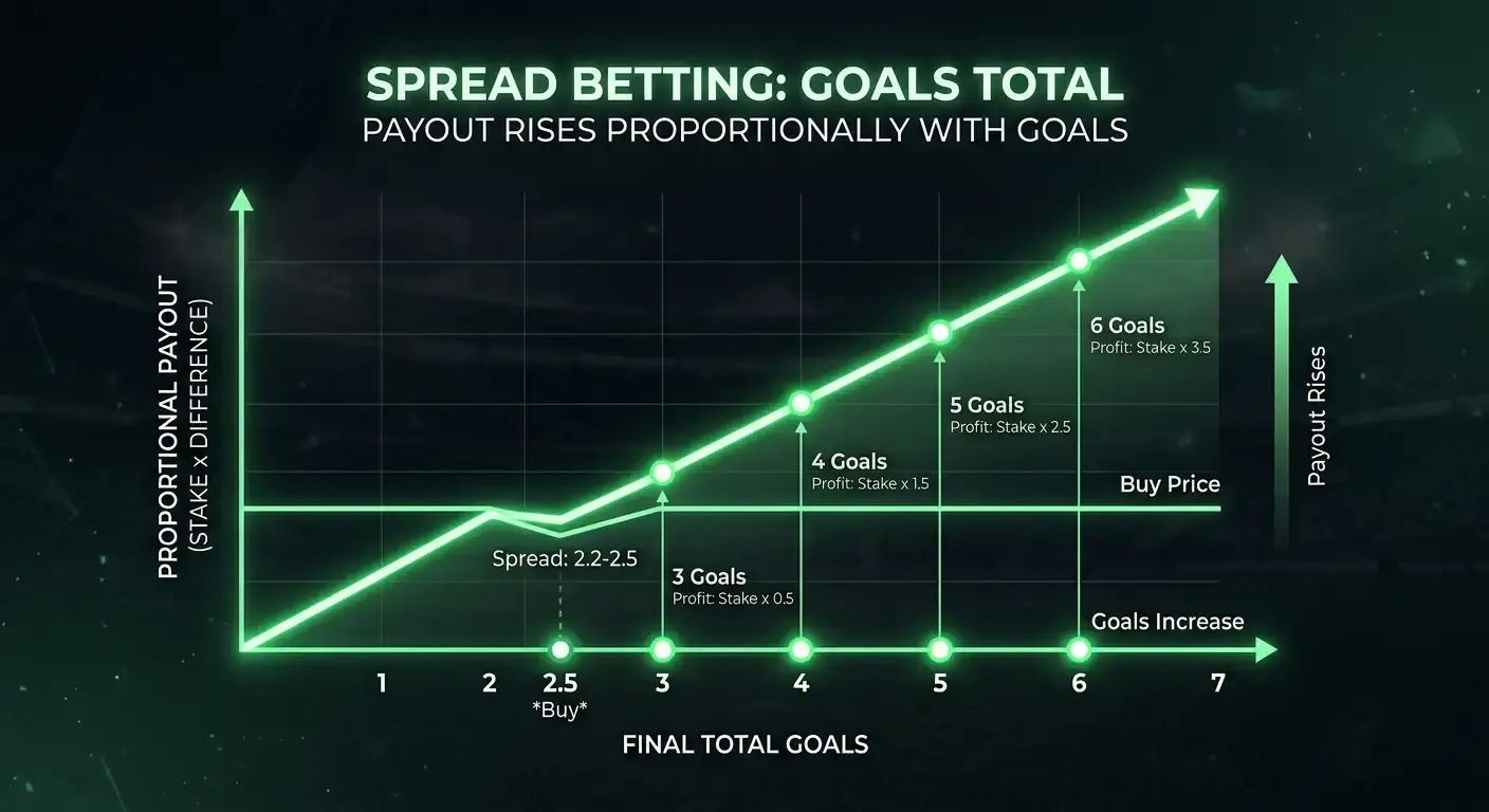 Diagram of how a football spread buy on goals pays per goal of make-up