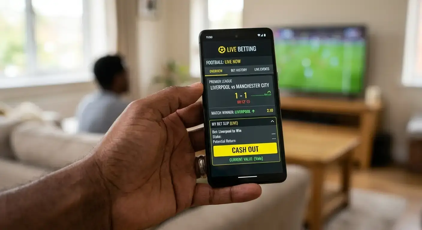 Live football bet showing the cash out button and the machinery behind it