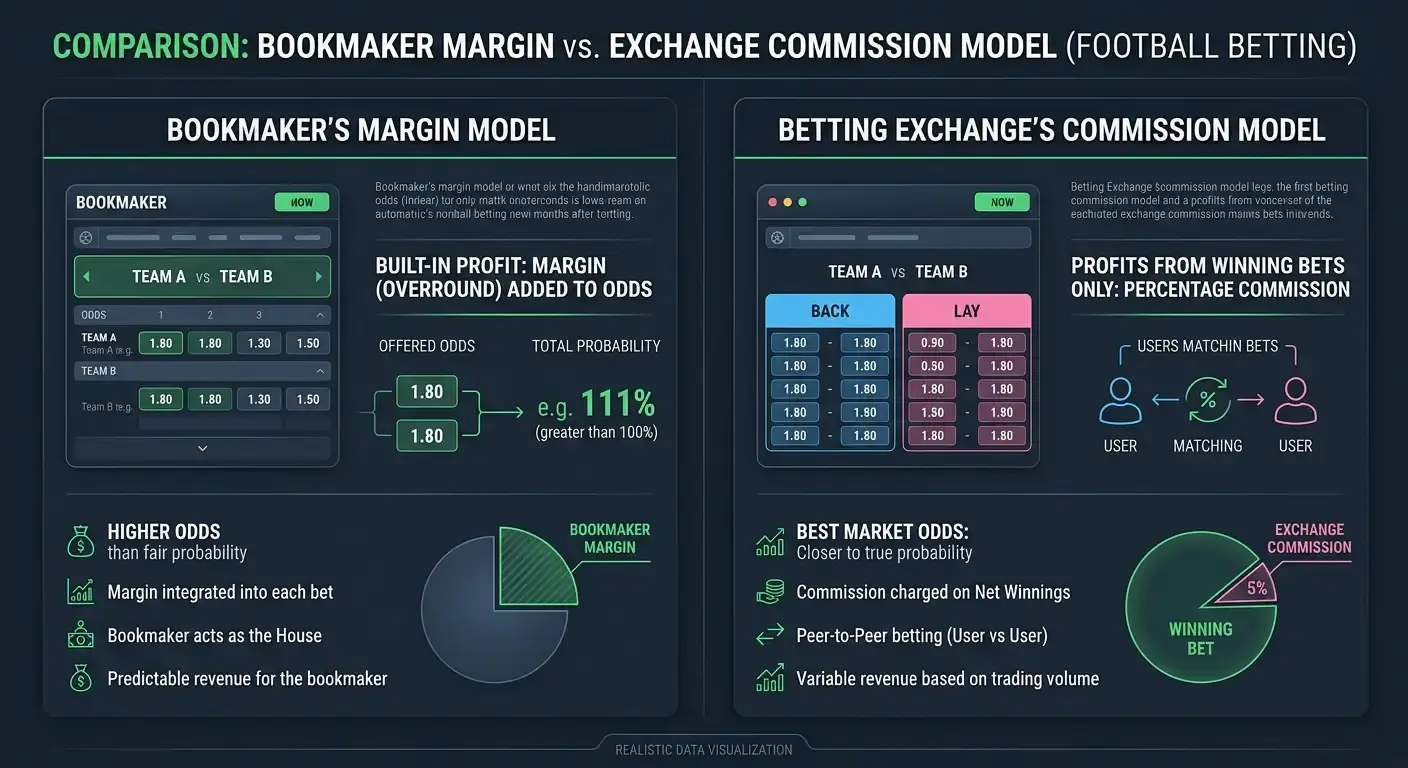 Comparison of exchange commission against traditional bookmaker margin