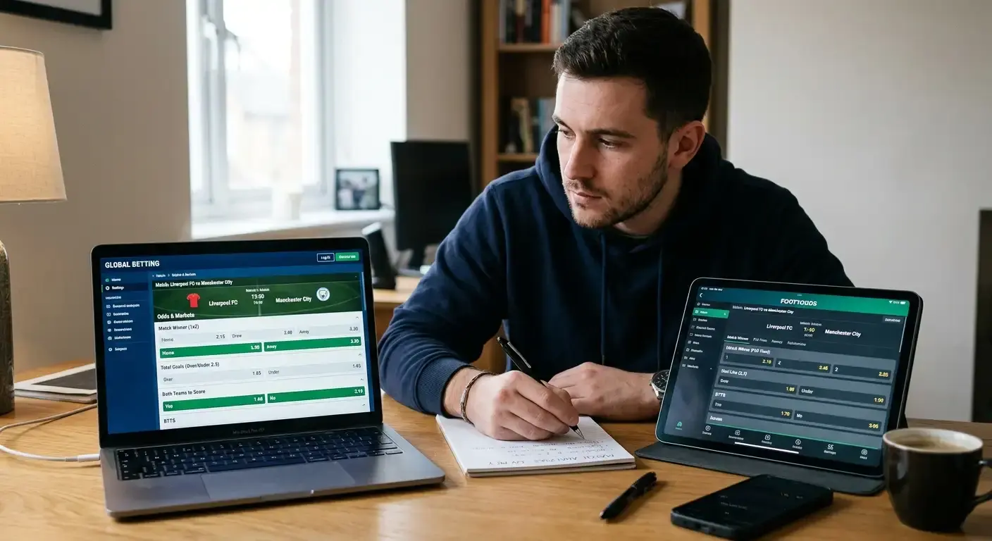 Bettor comparing the same football market across several operators