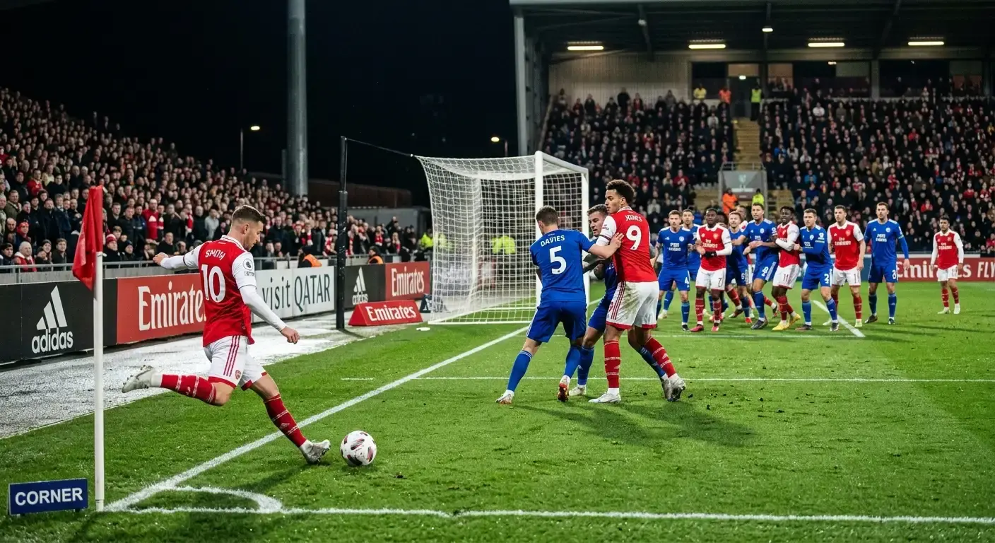 Player delivering a corner kick into a crowded penalty area