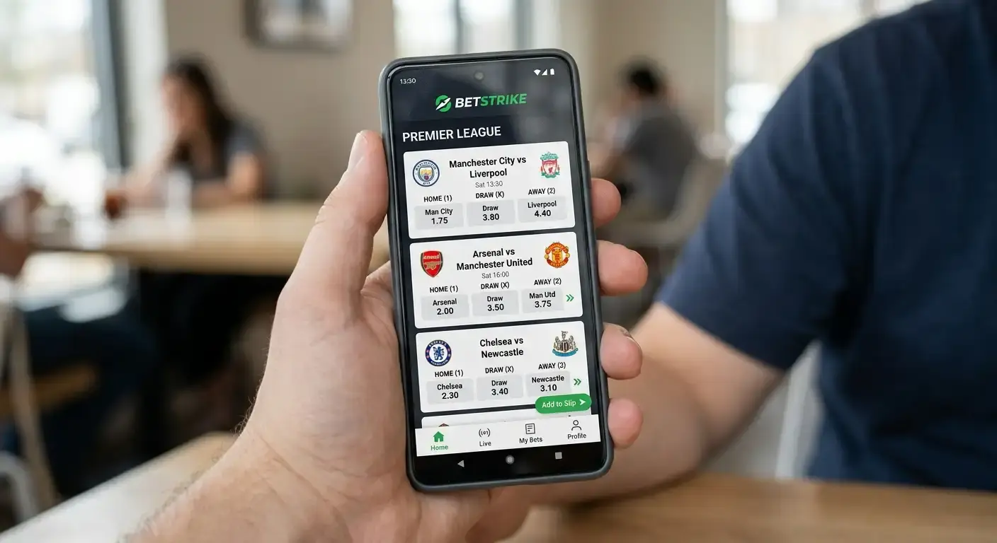 Mobile betting app screen listing football match prices in decimal odds format