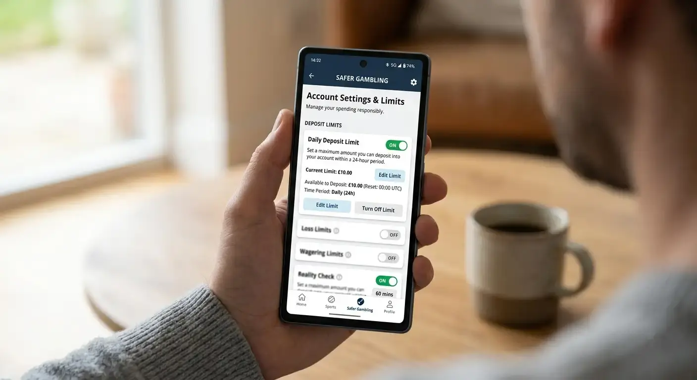 Account screen showing a deposit limit being set as a healthy first habit