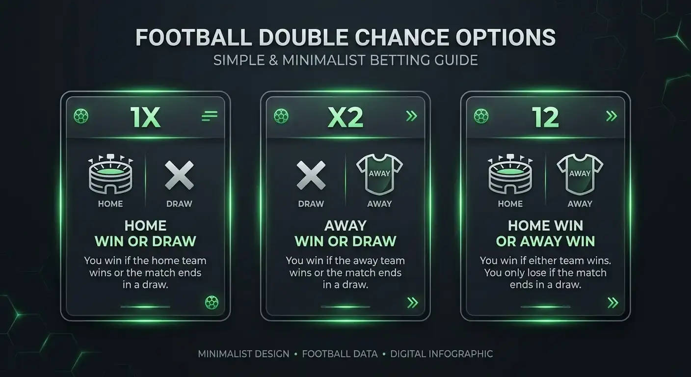Clean graphic of the three double chance combinations 1X, X2 and 12