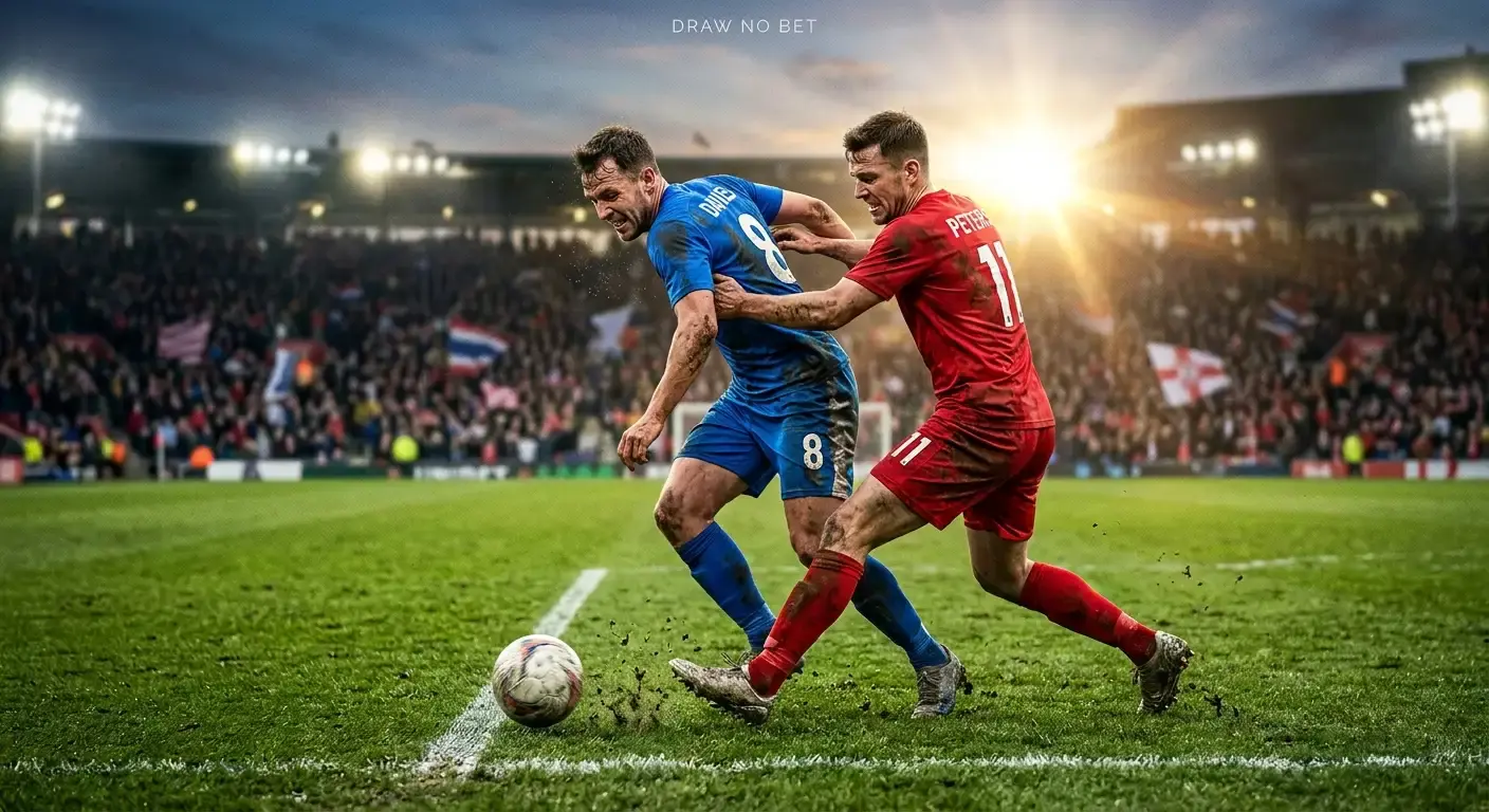 Tense late stage of a football match with players battling for a decisive goal