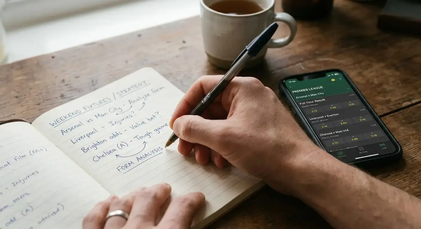 Bettor jotting an each way value check in a notebook before placing a bet