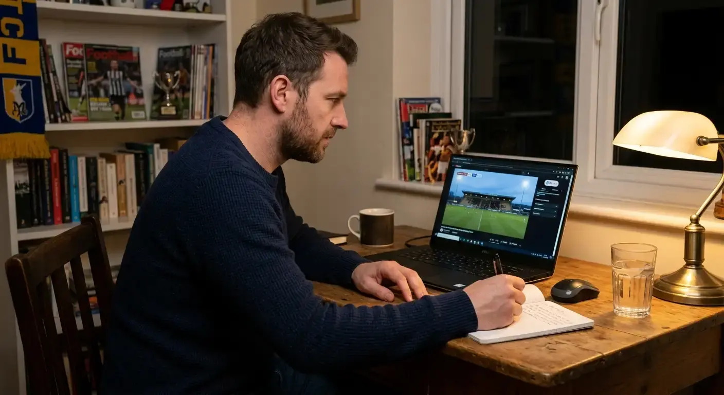 Analyst watching a lower-league football match to find value the sharp money has missed