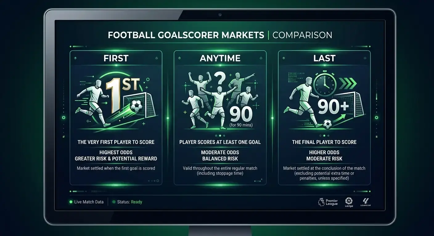 Clean graphic comparing first, anytime and last goalscorer football markets