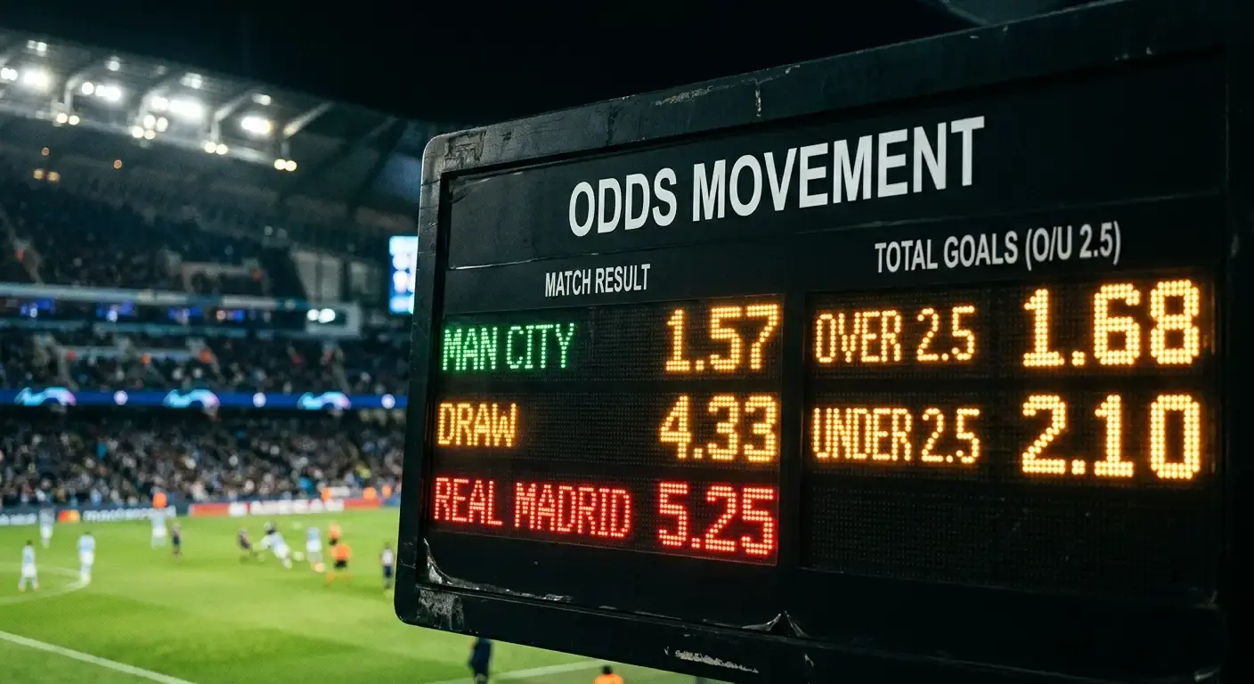 Odds display board showing a football price shifting in the build-up to kick-off