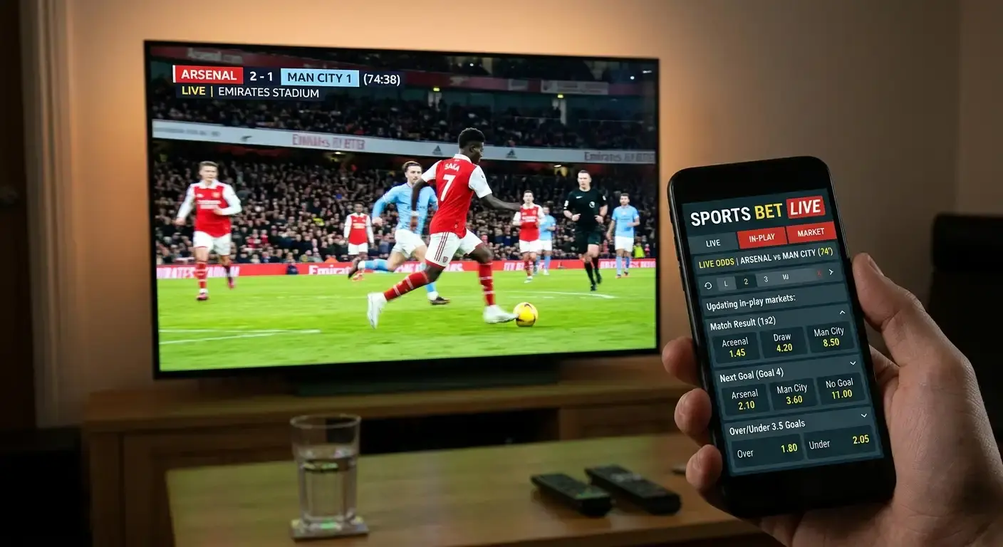 Live football match with updating in-play odds on a mobile betting app