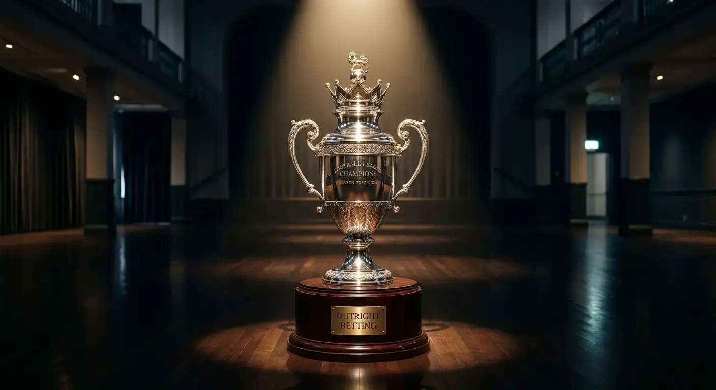 Football league trophy on a plinth representing season-long outright markets