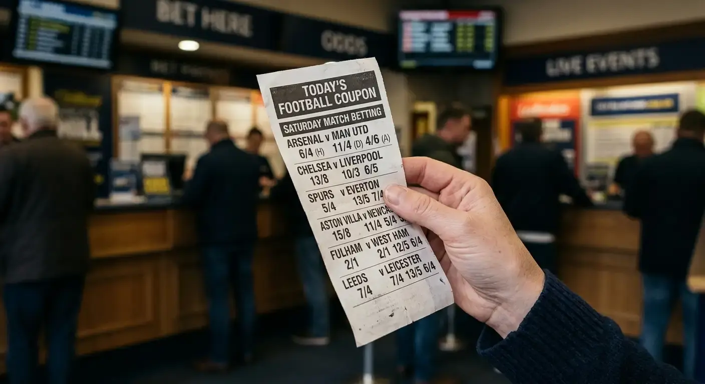 Printed betting coupon displaying fractional football odds such as 6/4 and 11/4