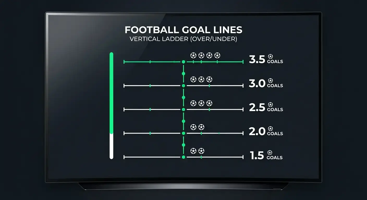 Clean graphic of football goal lines from under 1.5 to over 3.5 on a betting screen