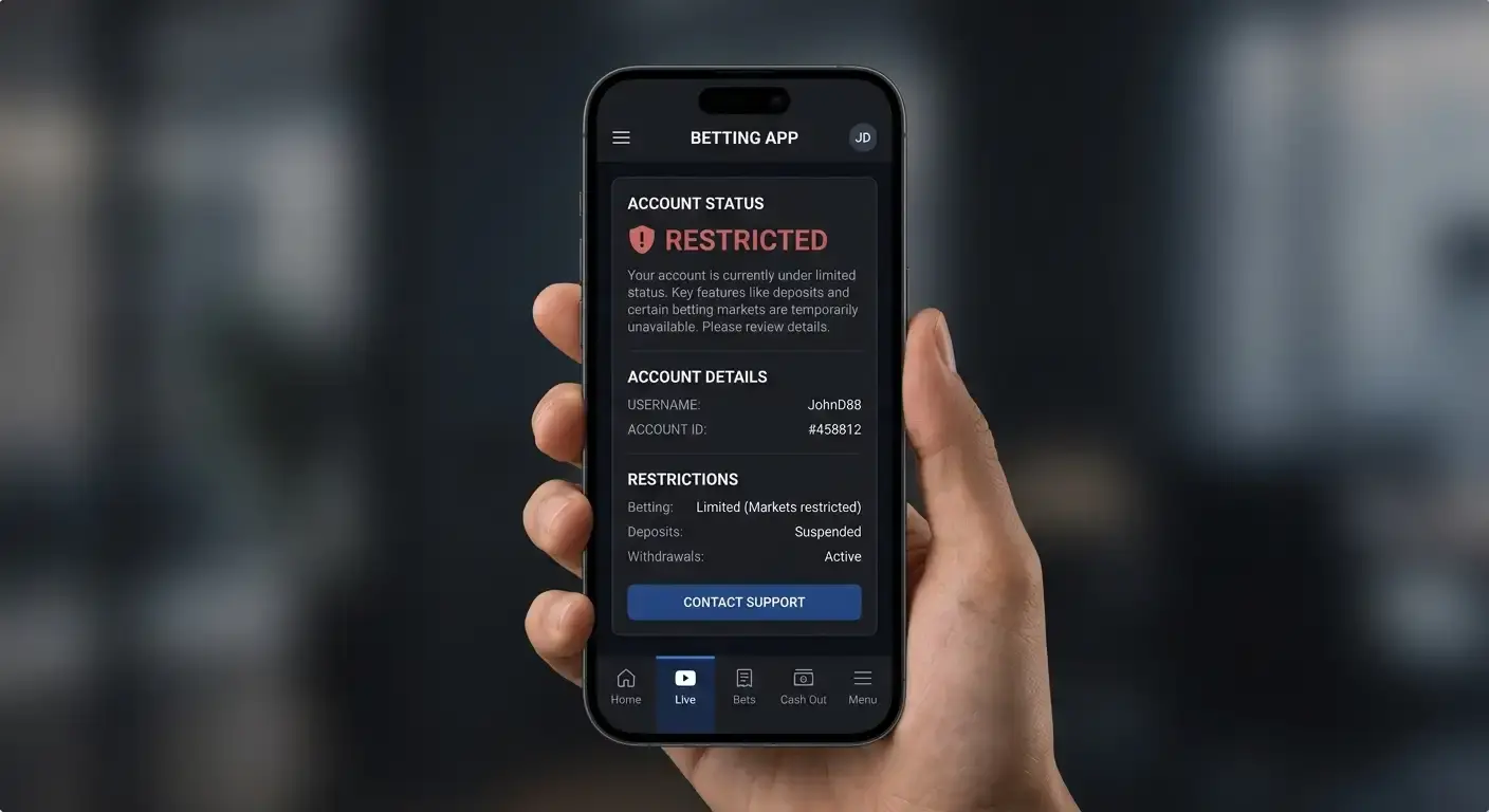 Concept of a betting account being gubbed or restricted by an operator