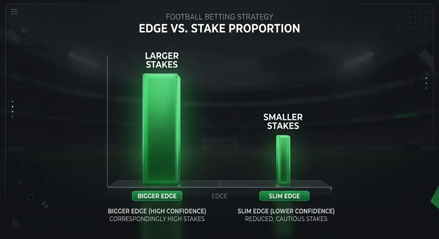 Concept of matching football stake size to the strength of a betting edge