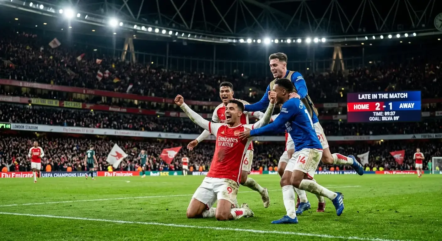 Player celebrating a decisive late second-half goal in a football match