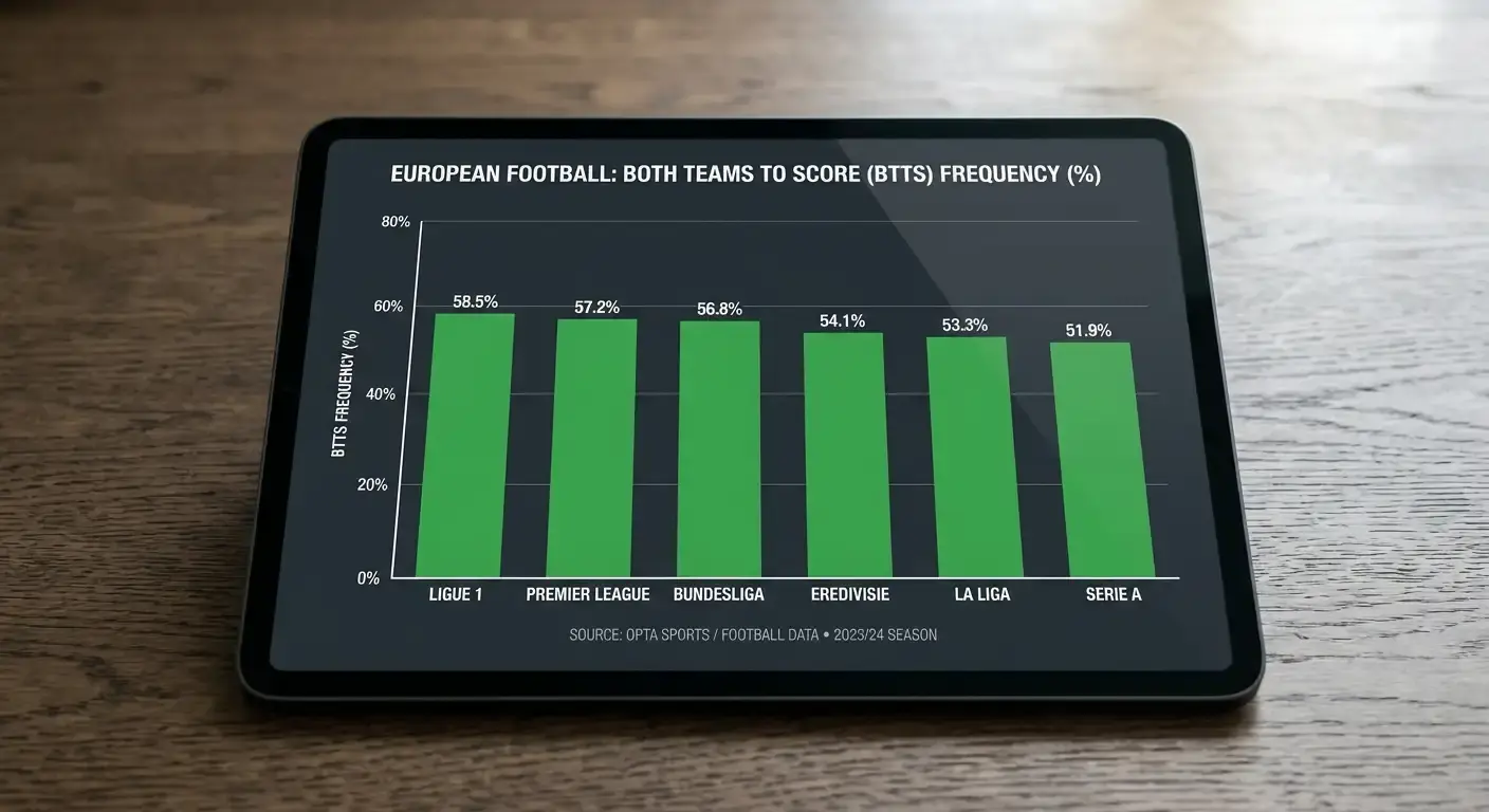 Clean bar chart comparing both teams to score rates across European football leagues