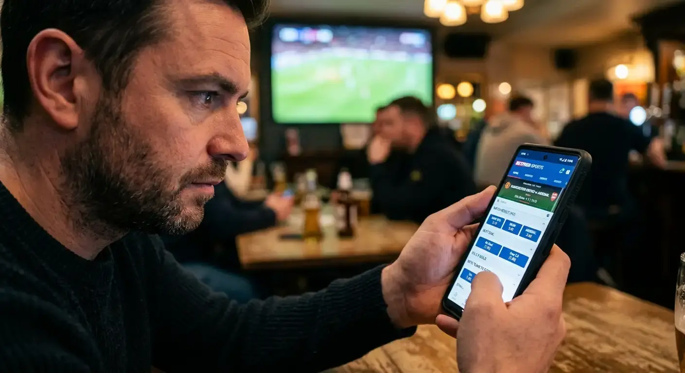 Bettor timing a bet around football odds movement on a phone