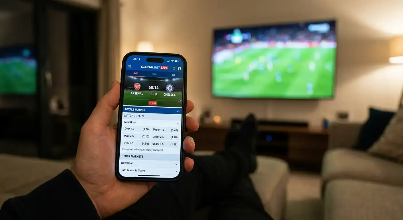 Phone showing a live in-play football totals market with a drifting goal line