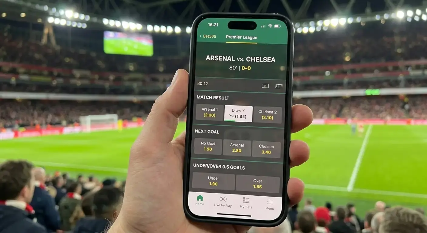 Live football odds shortening as the match clock advances during a goalless game