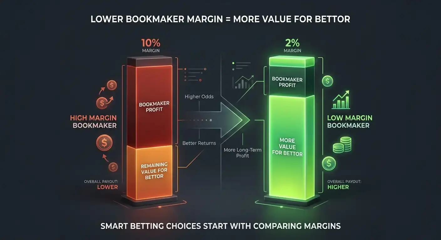 Clean graphic illustrating how a lower overround returns more to the bettor