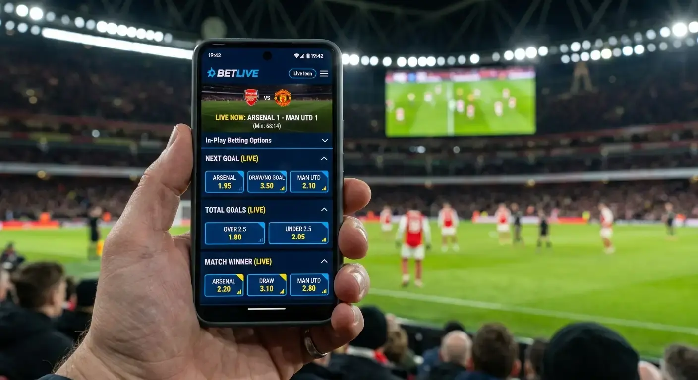 Mobile betting app open during a live football match showing one-tap in-play wagering
