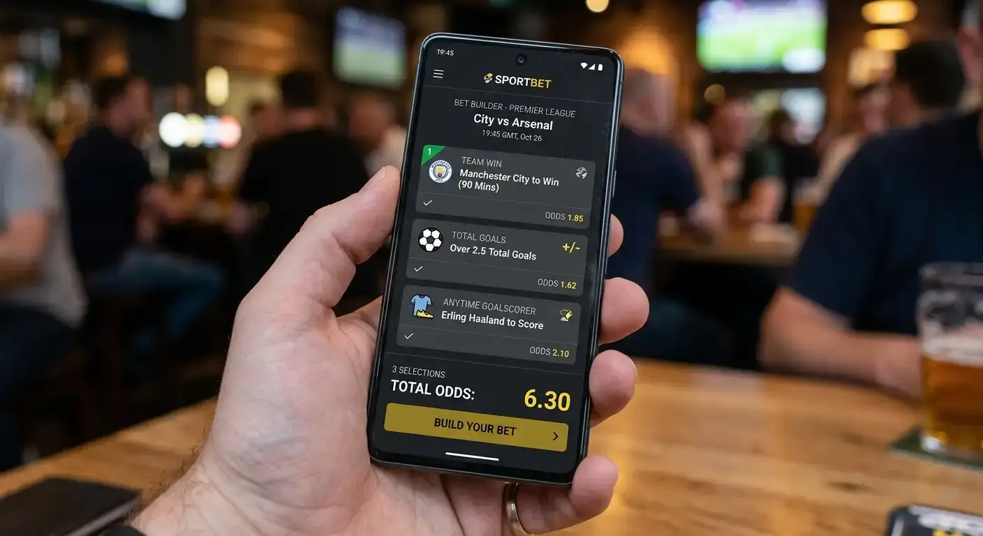 Betting app showing a popular bet builder template for a big match