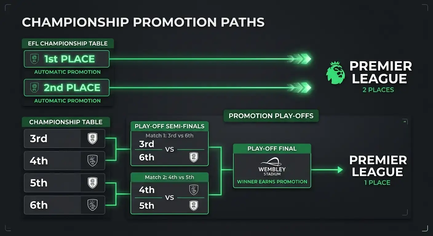 Diagram of the Championship promotion and play-off route to the top flight