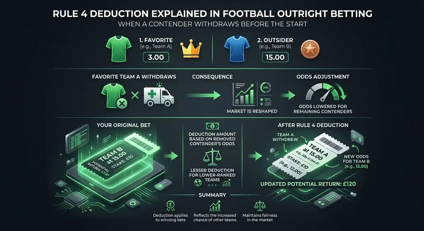 Clean graphic illustrating Rule 4 deductions and a non-runner in outrights