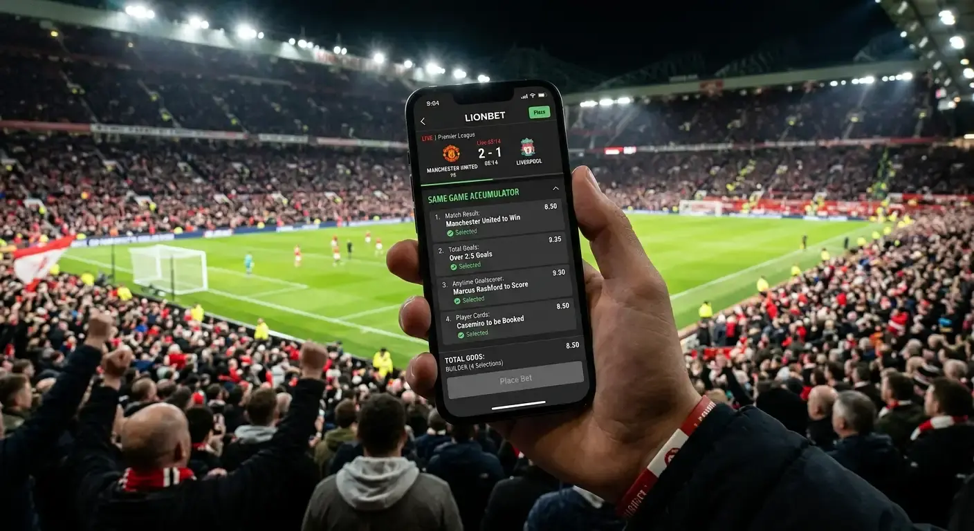 Same-game accumulator combining several markets within one football match on a phone