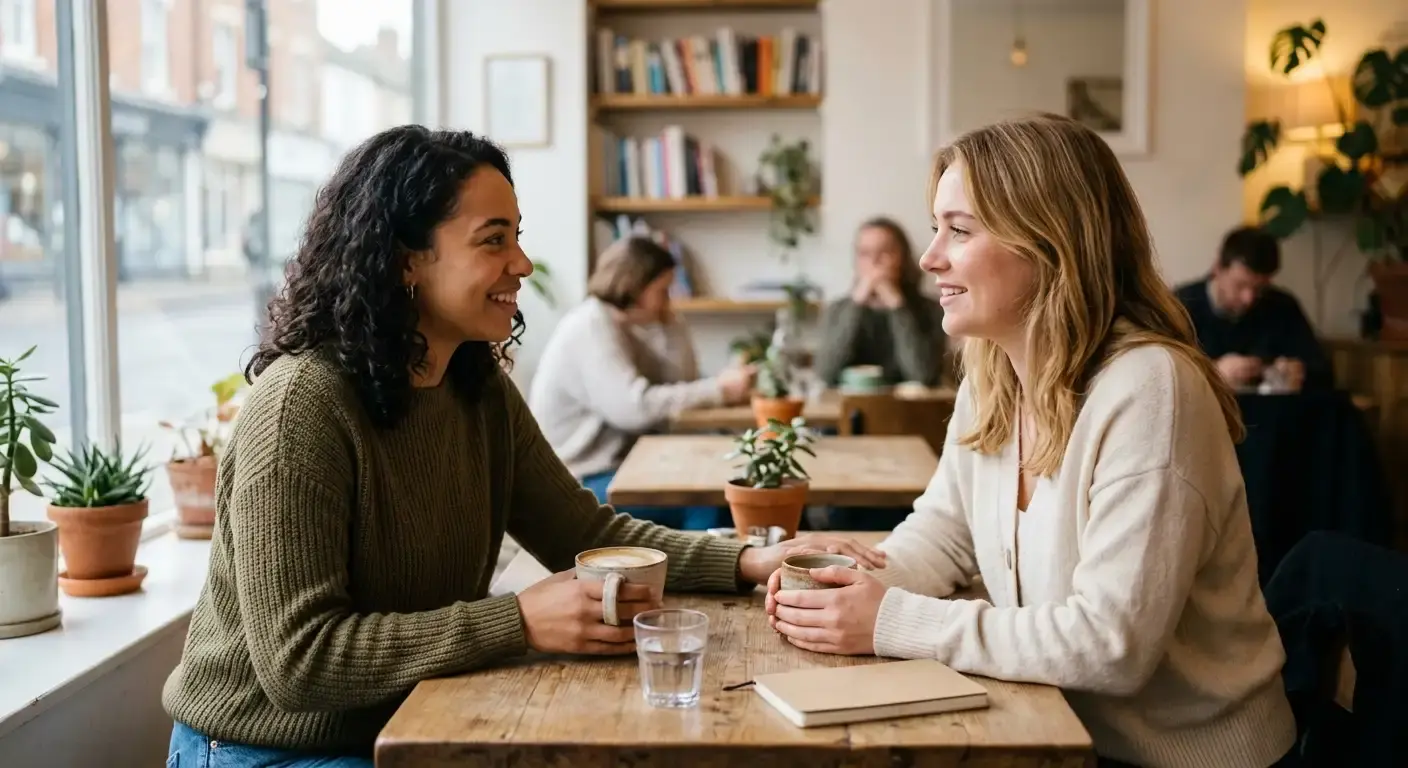 Person reaching out for gambling support in a calm, supportive setting