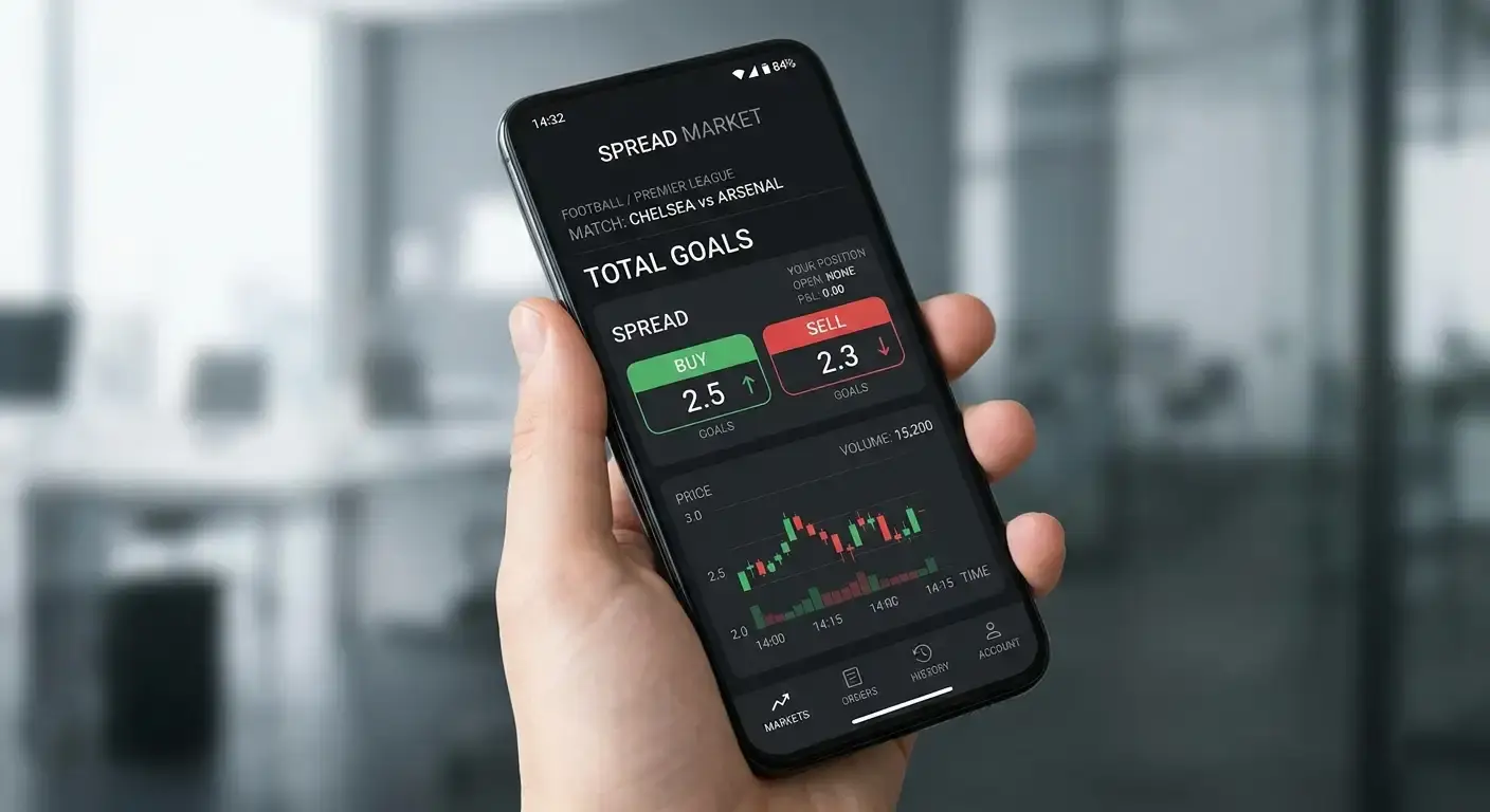 Clean screen showing a football spread betting buy and sell quote