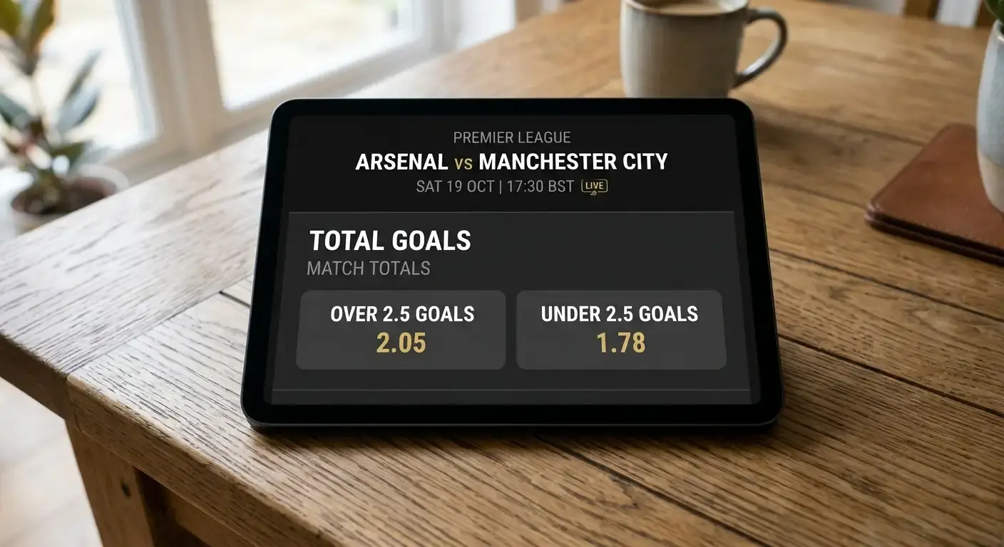 Tablet showing an over and under 2.5 goals football market with two options