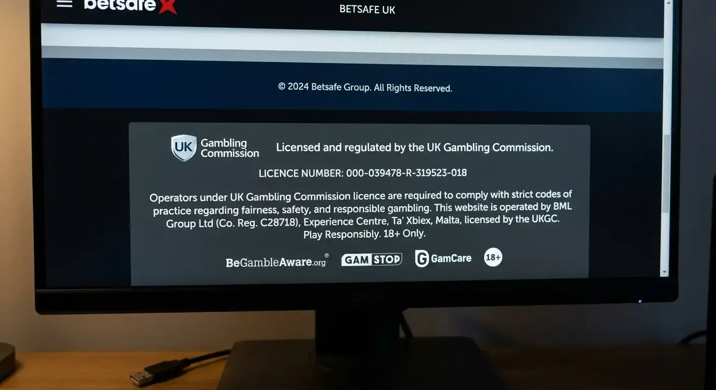 UK Gambling Commission licence details shown in a betting site footer