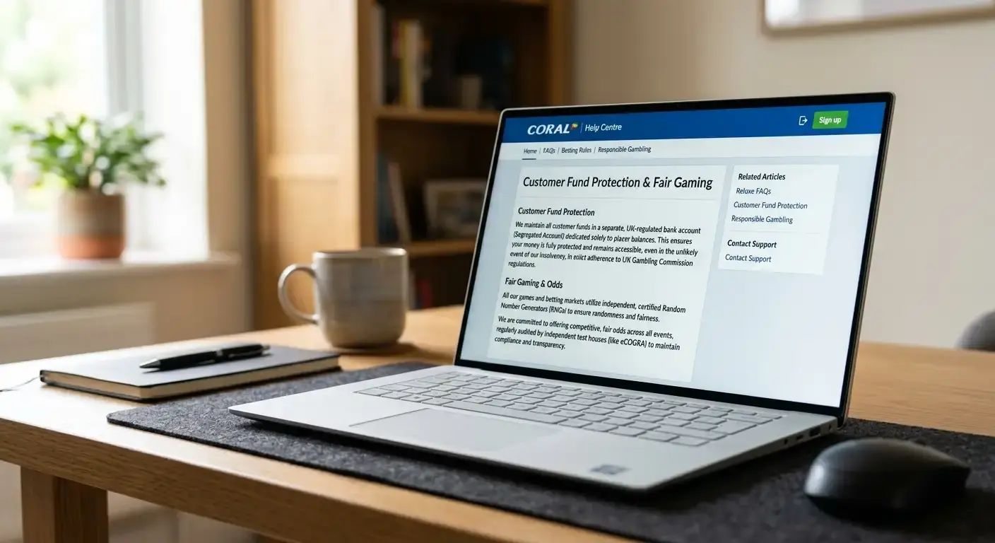 Licensed UK betting site displaying customer fund protection and fairness obligations
