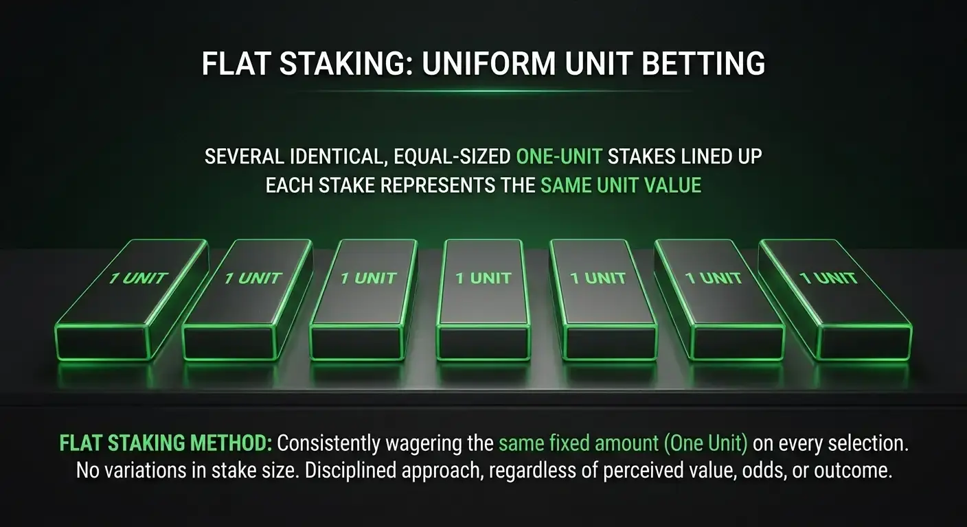 Diagram showing consistent one-unit flat staking across several football bets